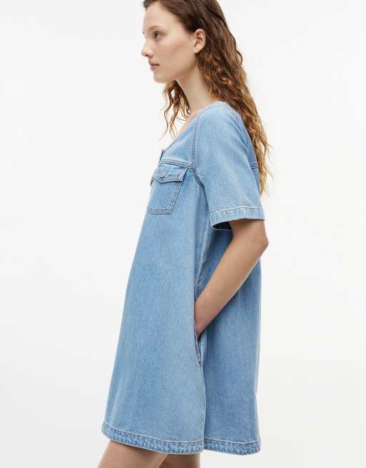 Tommy Jeans Denim a-line mini dress in light blue, 3 of 6
