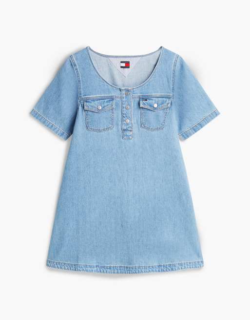 Tommy Jeans Denim a-line mini dress in light blue, 5 of 6