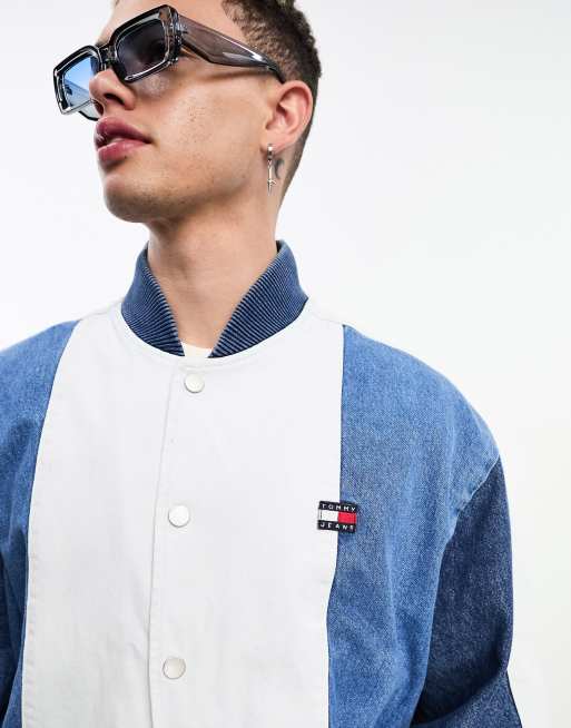Tommy Jeans - Denim bomberjack met kleurvlakken in middenblauwe wassing, 3 van 4