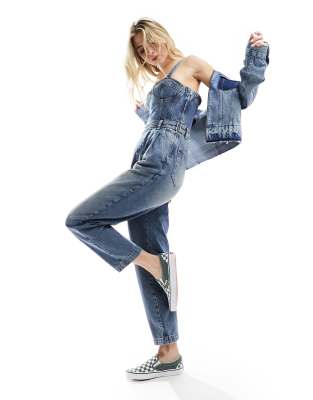 Tommy Jeans Tommy Jeans denim bustier jumpsuit in mid wash-Blue