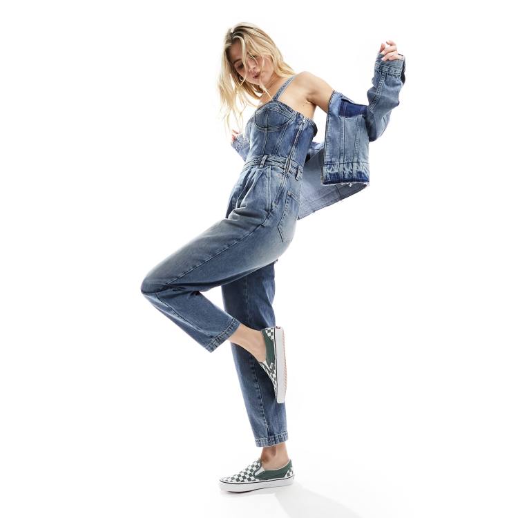 In The Style long sleeve denim jumpsuit in blue