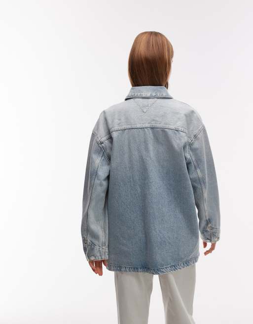 Tommy Jeans denim chore jacket in light wash, 3 of 4