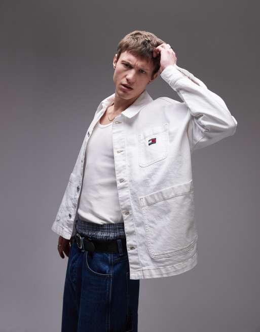 Tommy Jeans denim chore jacket in white 