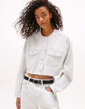 [Tommy Jeans] Tommy Jeans denim cropped jacket in light wash blue XS Denim medium