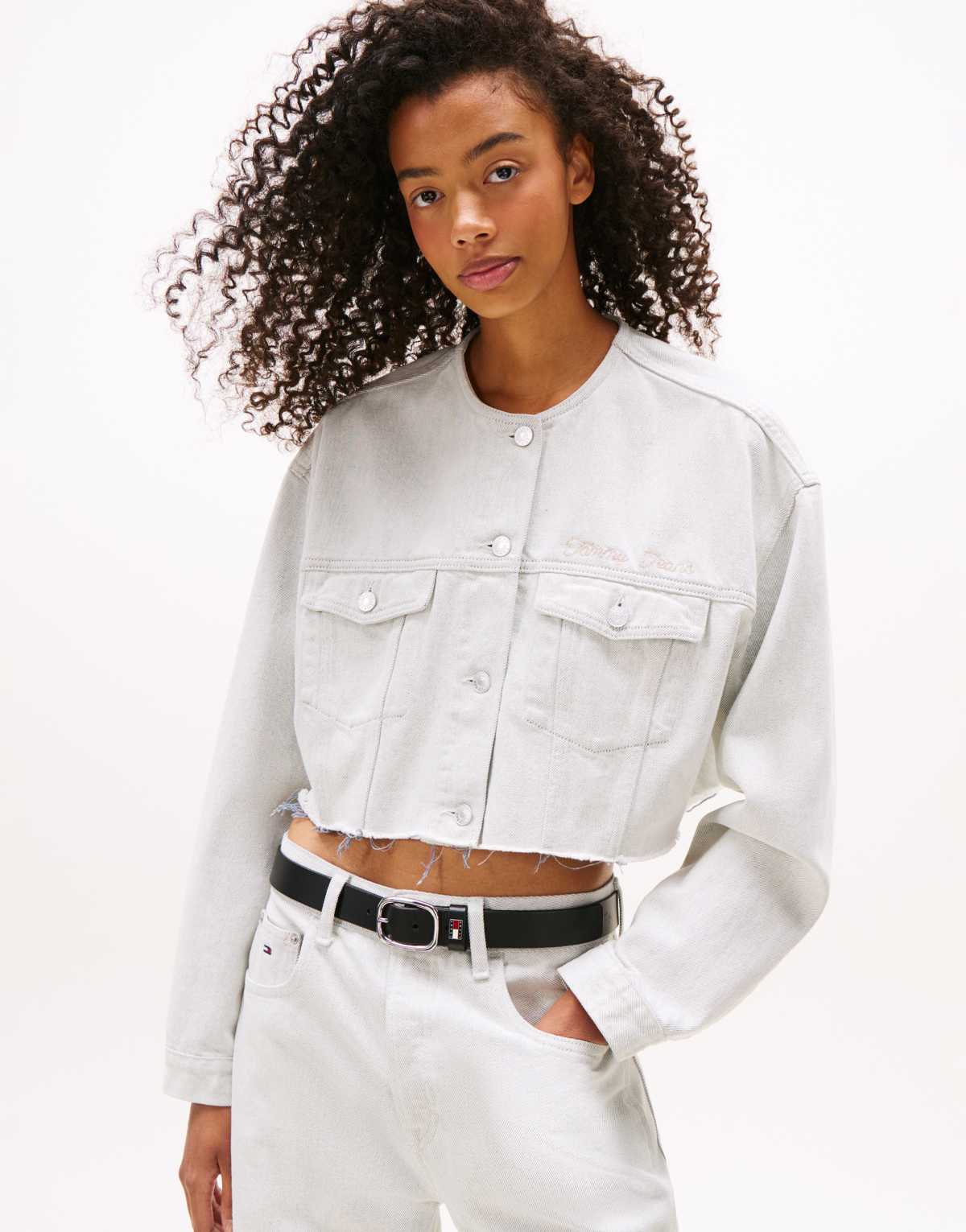 Tommy Jeans denim cropped jacket in light wash blue