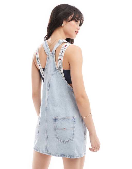 Tommy Jeans denim dungaree dress in light wash ASOS