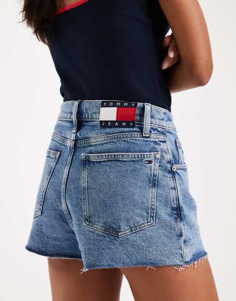 Tommy Jeans denim hot pants in midwash blue - view 1