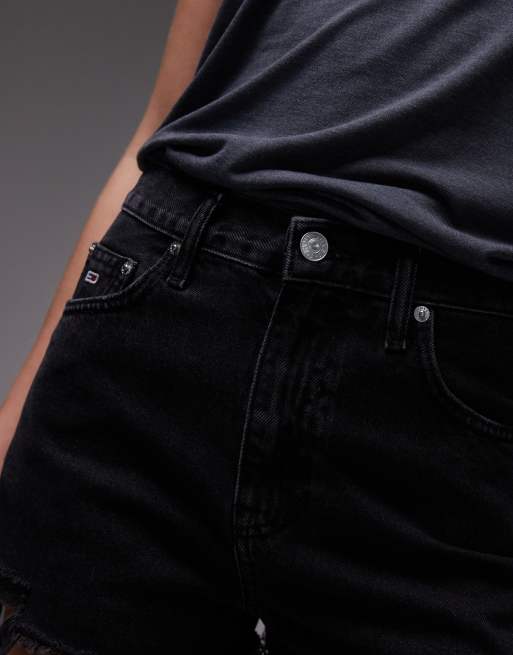 Tommy Jeans - Denim hotpants met onafgewerkte zoom in zwart, 4 van 5