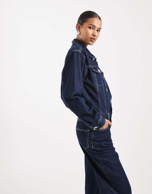 Tommy Jeans - Denim jumpsuit in donkerblauw met wassing, 2 van 4