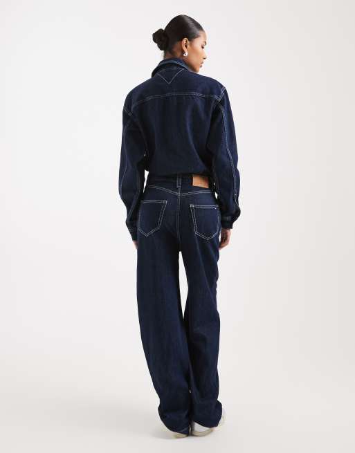 Tommy Jeans - Denim jumpsuit in donkerblauw met wassing, 4 van 4