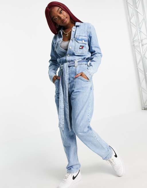 Tommy Jeans denim jumpsuit in light wash blue