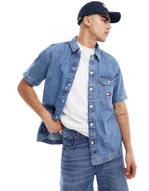 Tommy Jeans - Denim overshirt met korte mouwen in indigo, deel van co-ord set