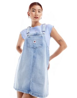 Tommy Jeans denim pinafore dress in light wash