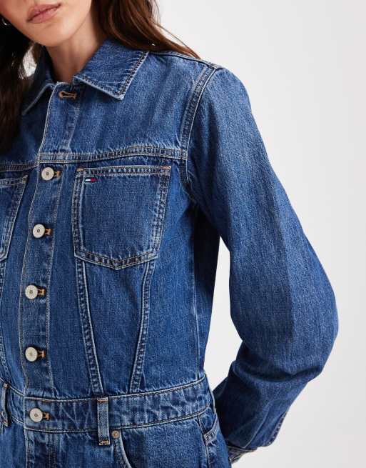 Tommy Jeans denim trucker dress in mid wash, 4 of 4