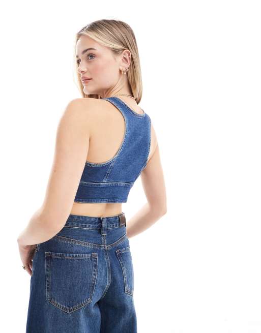 Cropped denim waistcoat shop