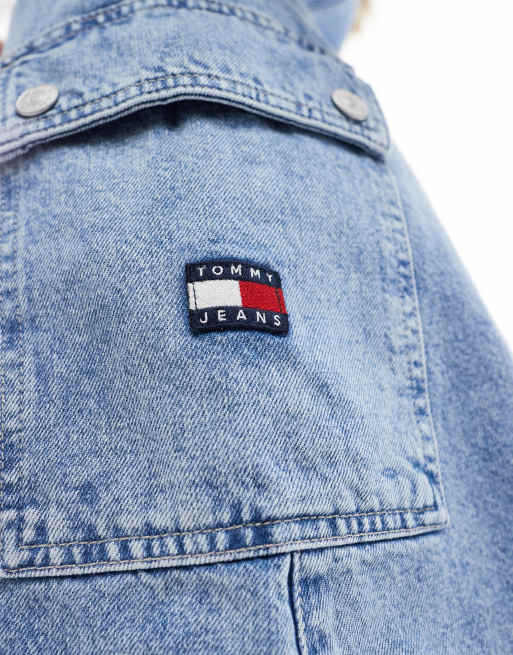 Tommy Jeans denim zip through dress in mid wash, 3 of 4