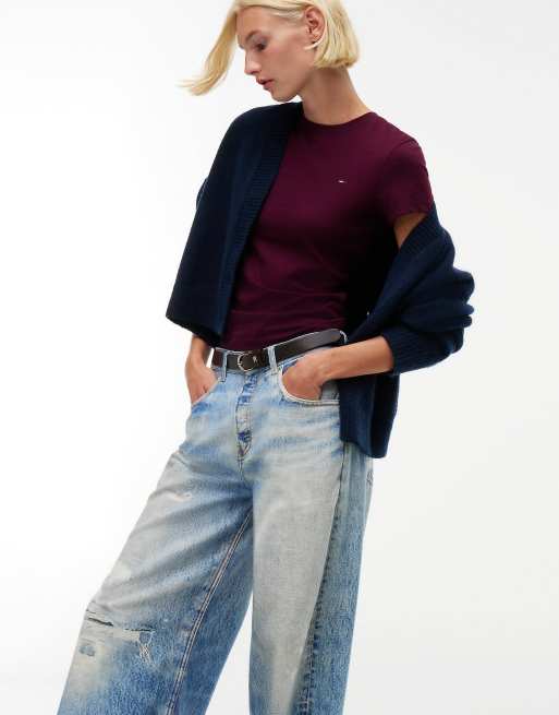 Tommy Jeans Distressed mid rise loose wide leg jeans in light blue, 3 of 7