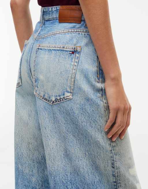 Tommy Jeans Distressed mid rise loose wide leg jeans in light blue, 4 of 7