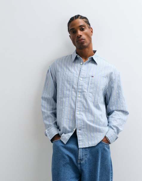 Tommy Jeans dobby boxy fit shirt in blue stripe
