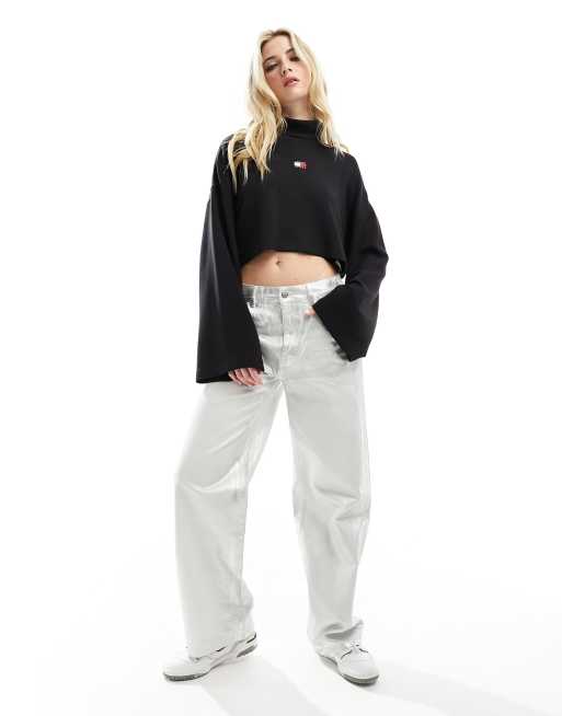 Tommy Jeans - Dolcevita nero comodo taglio corto con stemma