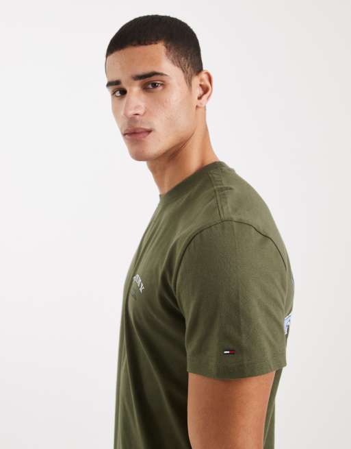 Tommy Jeans dollar stack logo t-shirt in dark green, 4 of 5