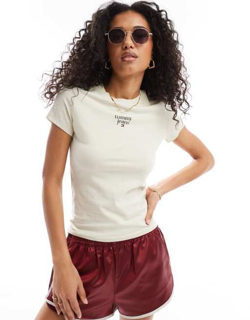 Tommy Jeans – Dopasowany T-shirt z logo w kolorze złamanej bieli