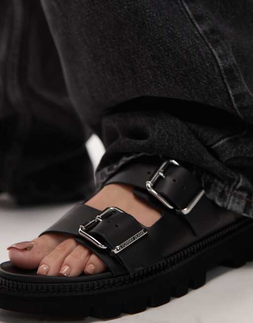 Tommy Jeans double strap buckle sandal in black, 3 of 4