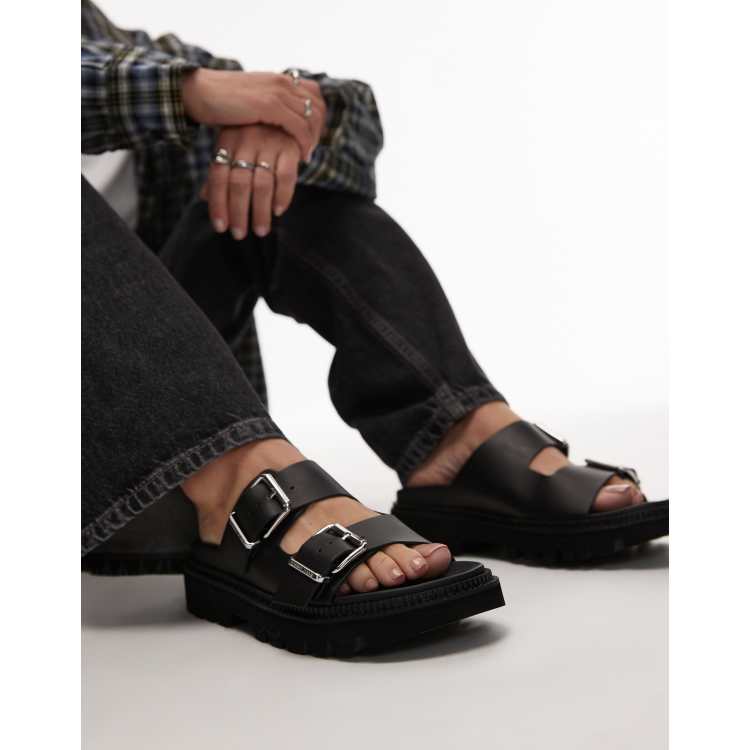 ★Ganni★ Denim Buckle Double Strap Platform Sandals Blue S2 GANNI Feminine Buckle Two Strap Sandal Charms in Faded Denim