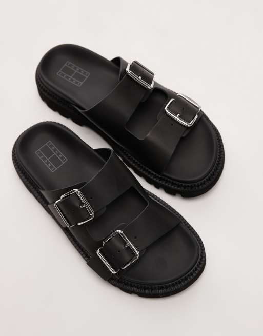 Tommy Jeans double strap buckle sandals in black, 4 of 4