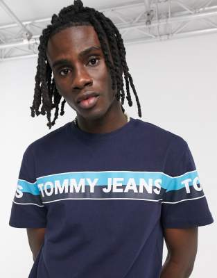 Tommy Jeans double stripe cross chest logo t-shirt in navy