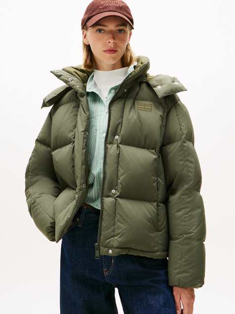 Tommy Jeans Down hooded alaska puffer jacket in olive green - view 1