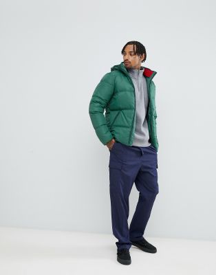 tommy jeans down puffer jacket detachable hood in green