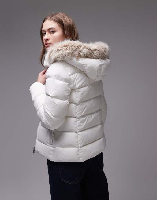 Tommy Jeans down puffer jacket with faux fur hood in white, 4 of 4