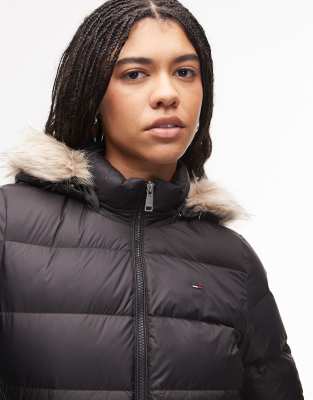 Tommy Jeans Down Puffer Jacket With Fur Hood In Black
