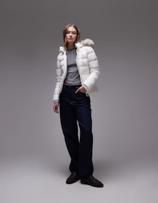 Tommy Jeans Down Puffer Jacket With Fur Hood In White