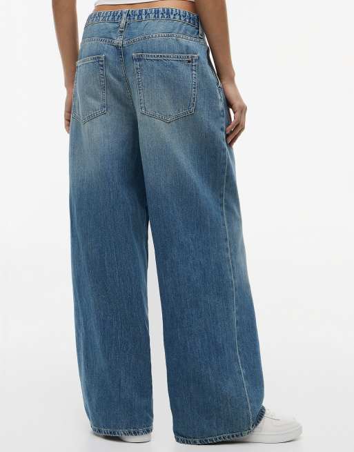 Tommy Jeans Drawstring loose wide leg jeans with linen in blue, 5 of 7