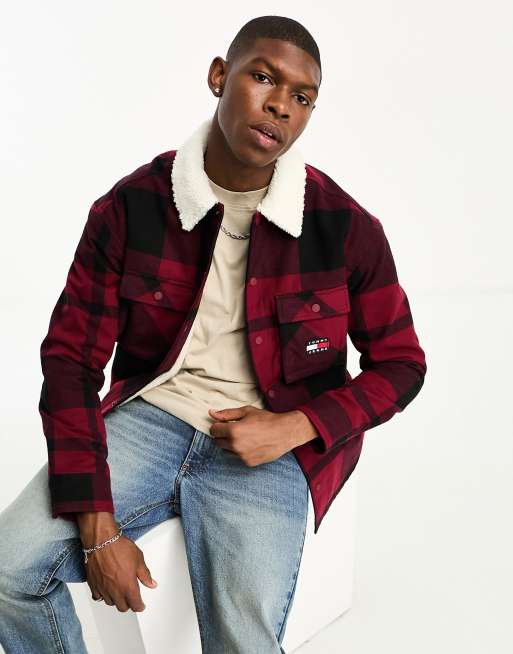 Tommy Jeans - Écharpe à carreaux en imitation peau de mouton - Rouge