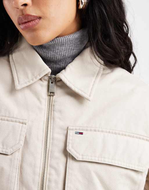 Tommy Jeans - Ecrufarvet cropped arbejdsjakke med lommer , 2 af 4