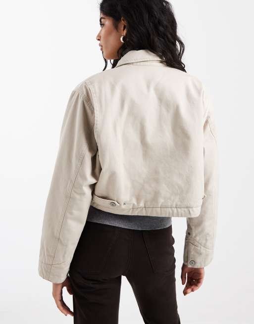 Tommy Jeans - Ecrufarvet cropped arbejdsjakke med lommer , 4 af 4