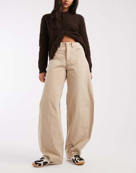 Tommy Jeans – Ella – Beige jeans med barrelben och medelhög midja - view 1