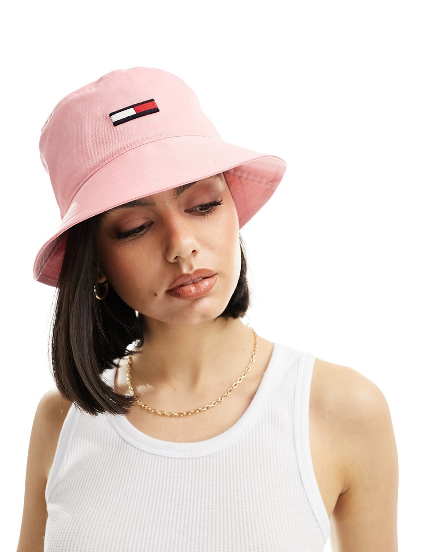 Tommy Jeans elongated flag bucket hat in pink