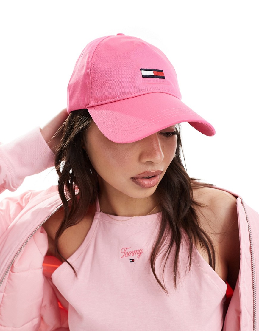 Tommy Jeans elongated flag cap in pink alert