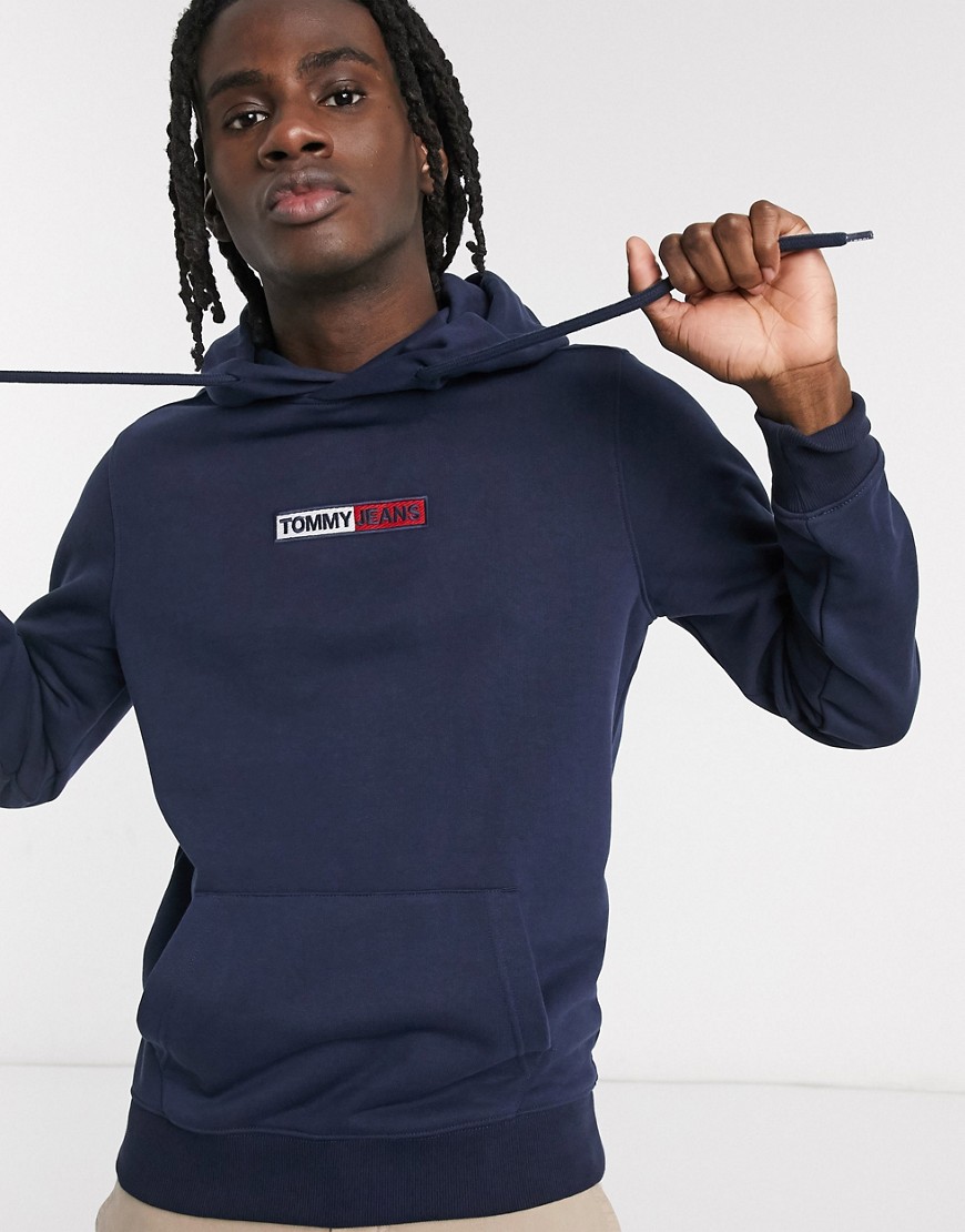 Tommy Jeans embroidered box logo hoodie slim fit in navy