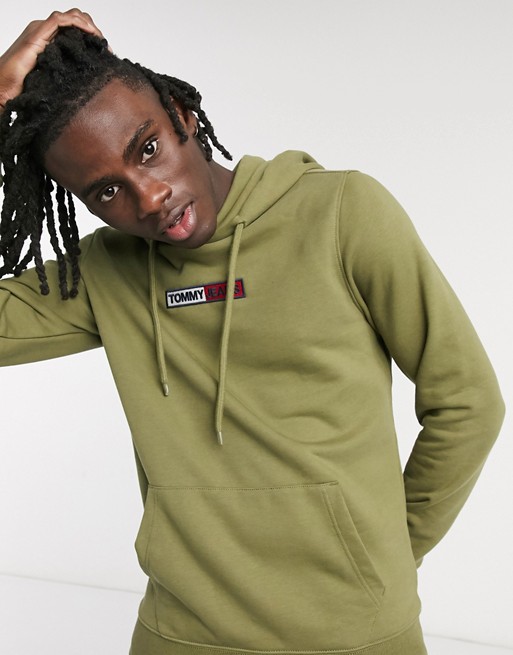 Tommy Jeans embroidered box logo hoodie slim fit in olive green