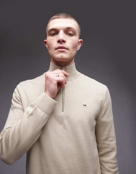 Tommy Jeans essential 1/4 zip jumper in beige - view 1
