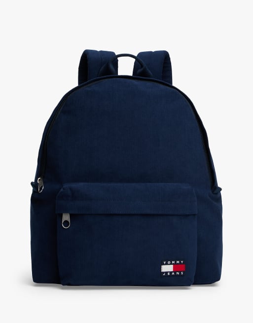 Tommy Jeans – Essential – Abgerundeter Cord-Rucksack in Dunkelblau mit Logo