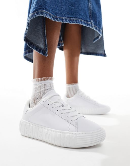 Tommy Jeans Essential – Białe skórzane buty sportowe z podeszwą cupsole