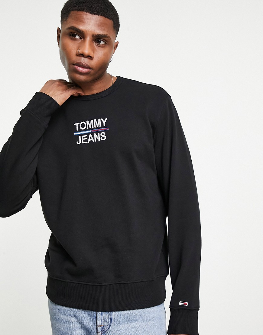 Tommy Jeans essential centre logo crewneck sweatshirt in black