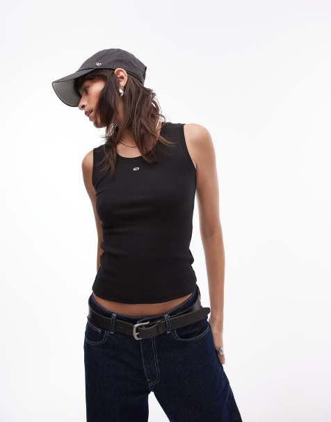Tommy Jeans essential rib tank top in black