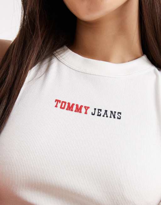 Tommy Jeans - Essential - Geribbeld slim-fit hemdje met logo in wit, 4 van 4